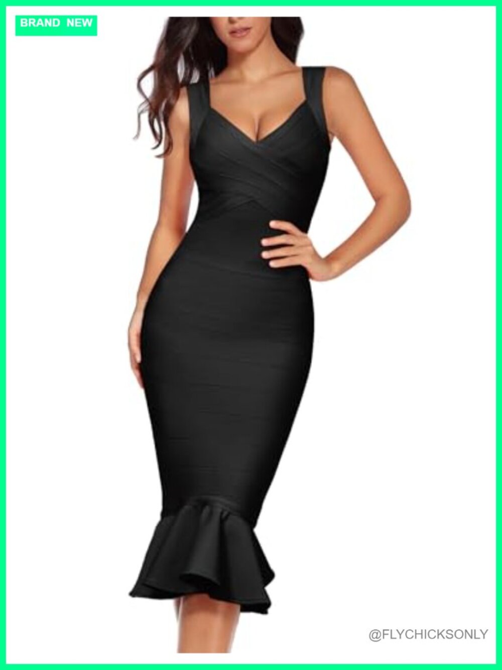 Sleeveless Bandage Fishtail Midi Dress V-Neck Bodycon Club Party